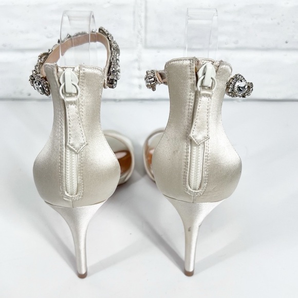 BADGLEY MISCHKA Clara Ivory Satin Heel with jewel ankle strap | 8.5 - Picture 8 of 14